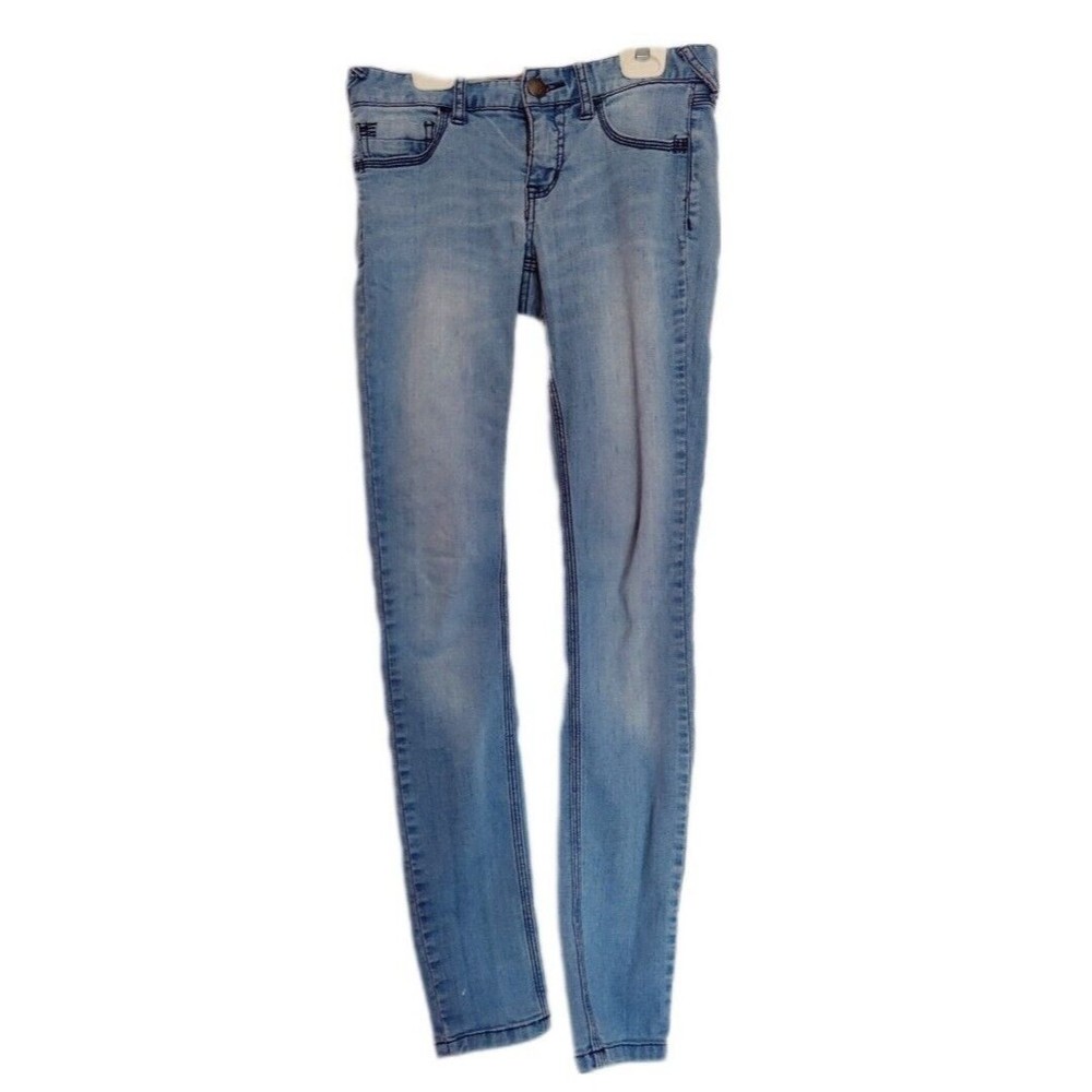 Free People Women's Jeans 27 Skinny Jean Mid Rise Light Blue Rustic Distressed